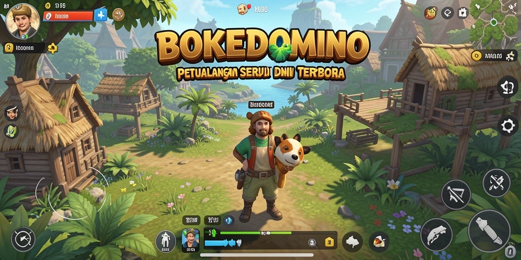 Gameplay BOKEDOMINO yang menampilkan petualangan di dunia terbuka yang menakjubkan.