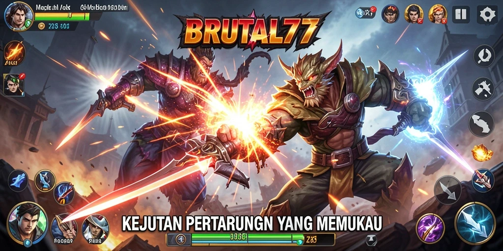 Tampilan menarik dari gameplay pertarungan BRUTAL77 yang mendebarkan.