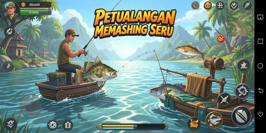 Gameplay D73 menampilkan momen seru dari aktivitas memancing.